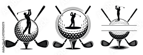 Golf Retired vector illustration — features a golfer, golf ball, and club, perfect for logo or design use.