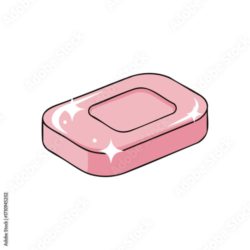 Pink Cleansing Bar Sparkle Icon. Vibrant rose hygiene item with radiant shine, symbolizing purity, personal wellness, and fresh routines. Ideal for health related content.