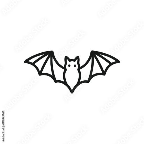 Halloween Flying Bat Outline Symbol. This clean graphic represents nocturnal animals and the festive spirit of October. Its minimalist design is perfect for various spooky or natural themes.
