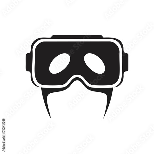 Virtual Reality Goggles Icon. A contemporary monochrome emblem of a VR device, representing digital escape and advanced innovation. Ideal for themes of gaming, metaverse, and future tech concepts.