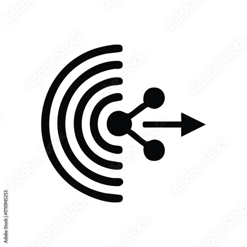 Wireless Network Share Symbol. This visual portrays radio signal transmission and information distribution. It represents online connections, communication flow, and widespread technological outreach.