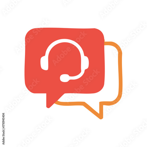 Customer Support Dialogue Icon. Friendly illustration depicting client service via headset in speech bubbles, symbolizing excellent client assistance and effective communication. Represents helpful.