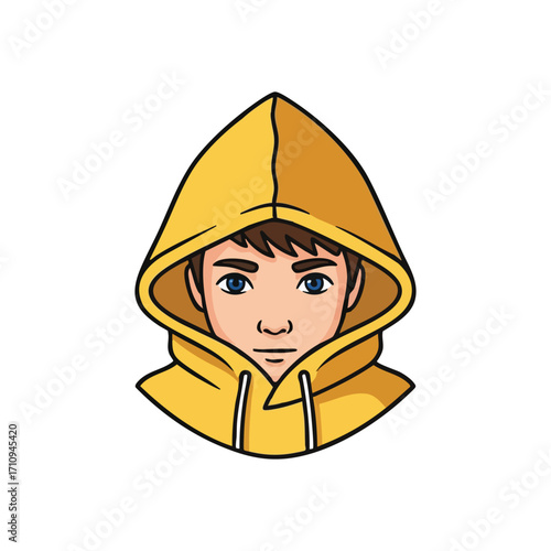 Young Person in Yellow Hoodie Art. A vivid character illustration of a youthful individual donning a golden hooded sweatshirt. Evokes modern fashion and cool anonymity.