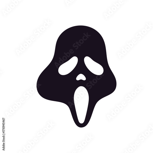 Screaming Phantom Icon. This chilling dark spectral silhouette, resembling a classic slasher antagonist, conveys intense fear and suspense. Perfect for frightful holiday events or spooky concepts.