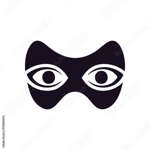 Mysterious Eye Mask Icon. This dark facial covering graphic represents enigma, disguise, and hidden identity. Ideal for themes of secrecy, stealth, and detective work.