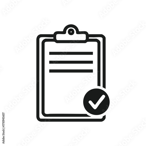 Approved Document Icon with Checkmark. A successful verification symbol. This graphic illustrates a finished form or fulfilled agreement, indicating confirmation and achievement.