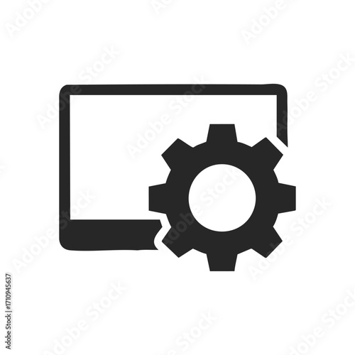 Digital Device Settings Icon. This minimalist graphic illustrates system configuration, operational adjustments, or technical support. Ideal for web interfaces or application options.