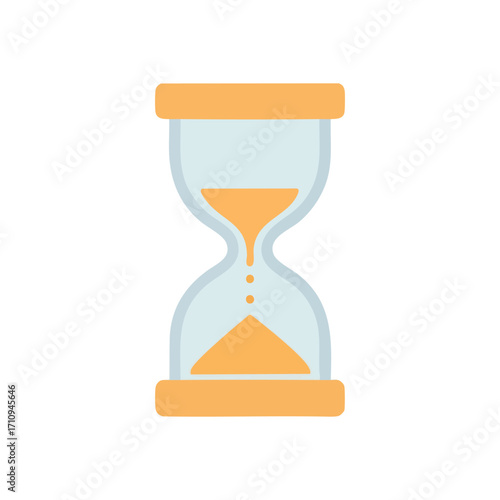 Classic Sand Timer Illustration. A traditional temporal device graphic with flowing granular material, symbolizing the irreversible passage of moments, deadlines, and urgency.