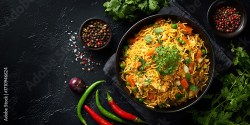 Tawa Pulao indian food on black background