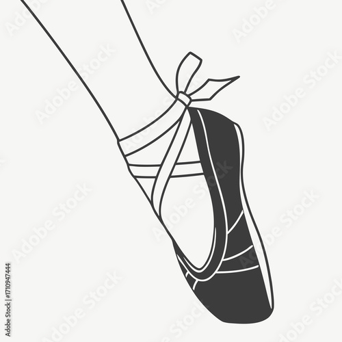 Elegant ballet pointe shoe with tied ribbons