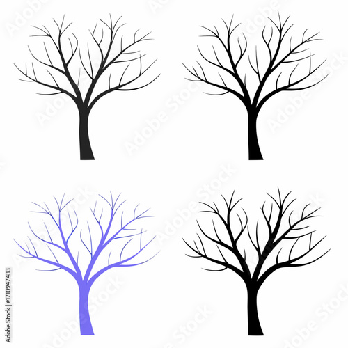 Tree Branches Silhouette Bare Trees Black Blue Illustration