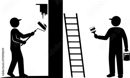 Painter silhouettes, House painters silhouettes