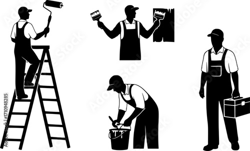 Painter silhouettes, House painters silhouettes