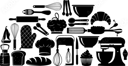Baking kitchen tools silhouettes,