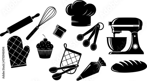 Baking kitchen tools silhouettes,