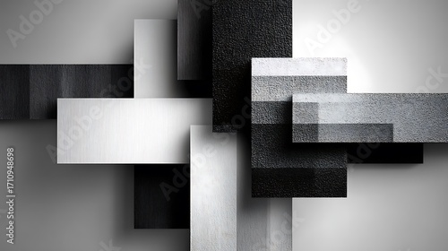 Black and white 3D block structure art high resolution image