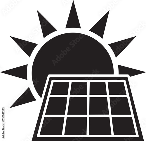 Illustration of solar panel and sun icon isolated on white background for green electricity