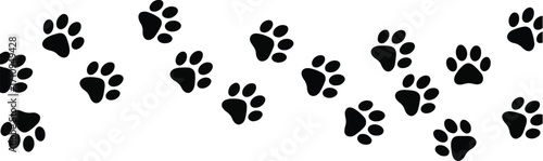 Minimalist Single Line of Black Paw Print Silhouettes with Low Density on White