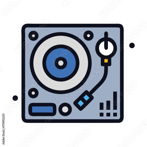 Vintage dj turntable vector illustration for music lovers and vinyl record collectors design icon