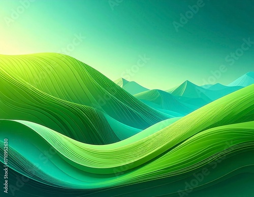 Abstract Green Digital Mountains. Generative Image