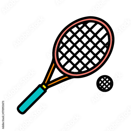 Tennis racket and ball illustration for sports equipment and recreational activity concept design