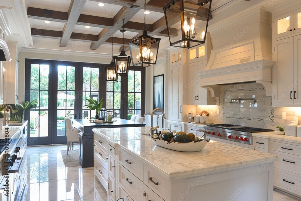Fototapeta premium Modern White Kitchen in Estate Home