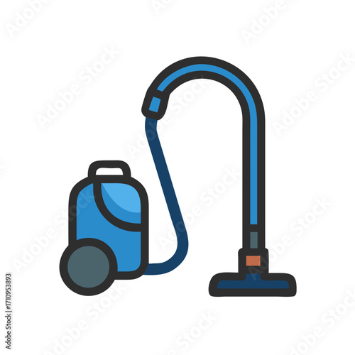 Blue vacuum cleaner illustration for home cleaning and floor care appliance maintenance service