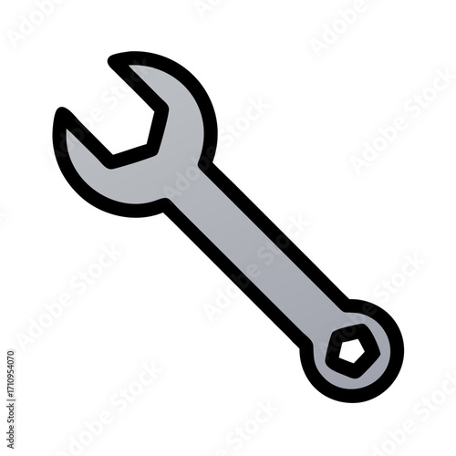 Illustration of a silver wrench tool for repair maintenance and construction work equipment design