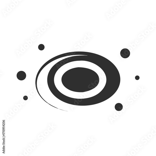Abstract galaxy illustration vector design with swirling arms and orbiting planets isolated vector