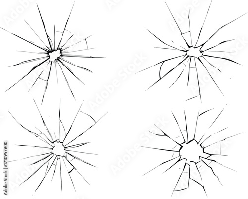 Texture broken glass with cracks on transparent. Abstract of cracked screen Smartphone from shock. Broken window, effect for use in design. Vector illustration