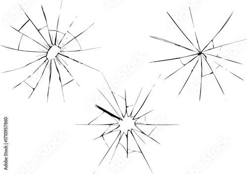 broken glass with cracked texture on a white background For Creative design. glass effects featuring jagged broken lines, impact cracks, fissures, and smashed textures.