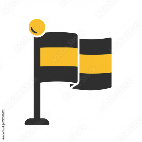 Illustration of black and yellow striped flag on a pole