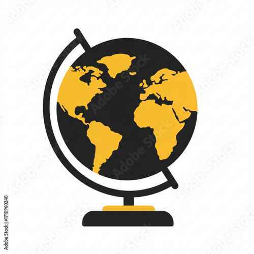 Illustration of stylized globe icon with yellow continents on