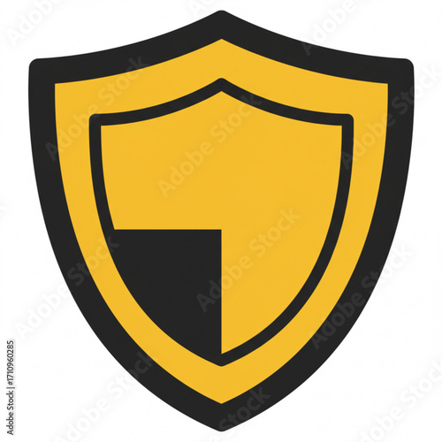 Illustration of a yellow and black shield icon with a minimalist design