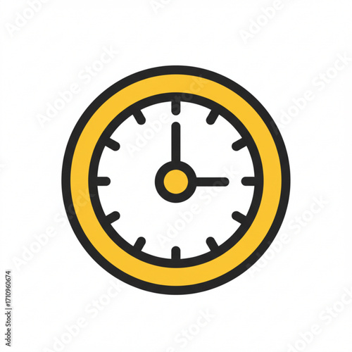 Illustration of a simple yellow clock icon with black markings