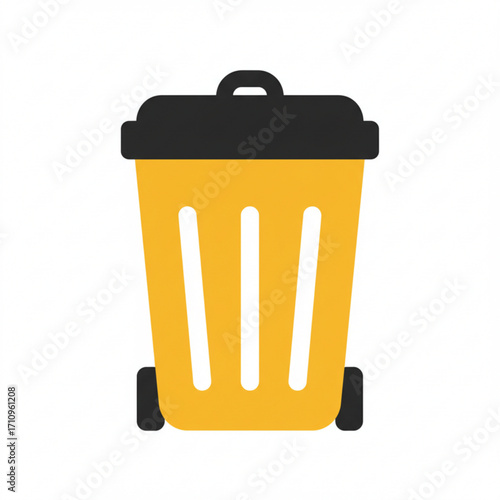Illustration of yellow trash can with black lid and wheels