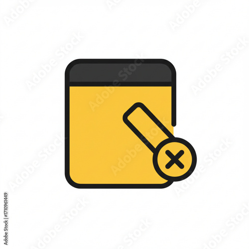 Illustration of simple yellow square with a diagonal line and a cross symbol
