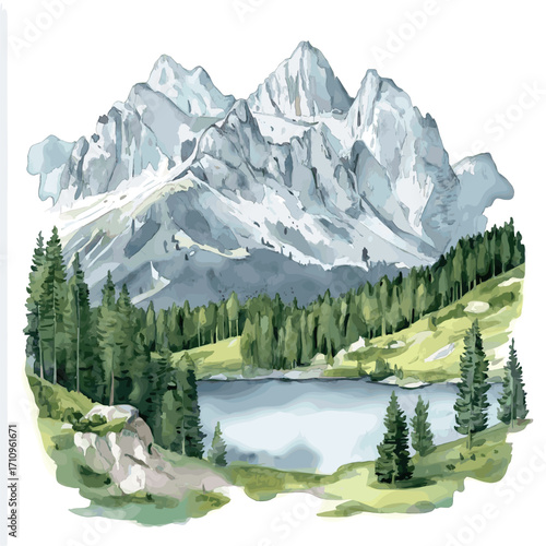Triglav National Park. Triglav National Park watercolor vector illustration