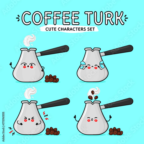 Cute Coffee Turk Characters Set Illustration