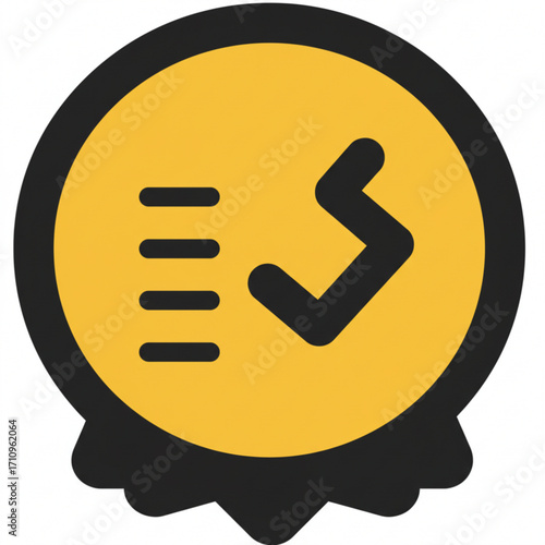 Illustration of a yellow badge with a checkmark and list icon