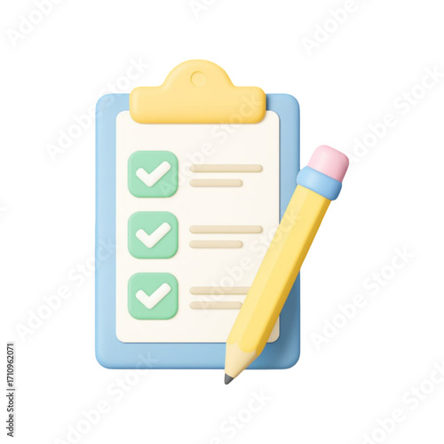 3d checklist with pencil isolated on transparent background