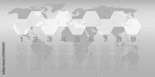 Nine steps line infographic, puzzle diagram