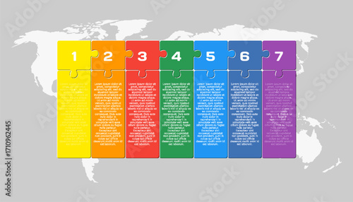 Seven steps line infographic, color puzzle diagram