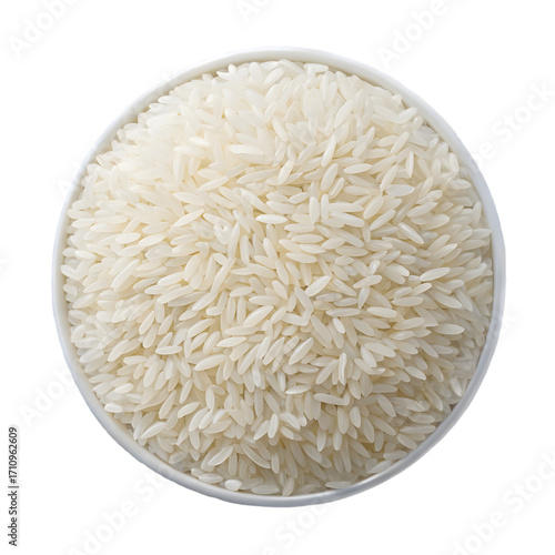 White Rice Grains in White Bowl Top View uncooked rice