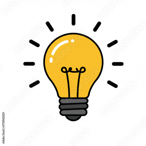 Illustration of yellow light bulb with radiating lines