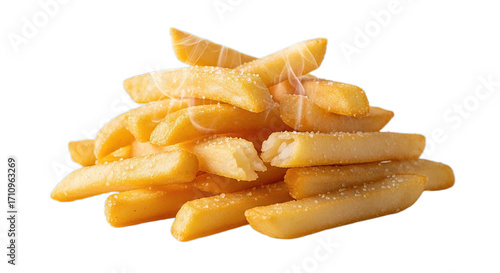 Crispy golden french fries seasoned with salt isolated on a black background delicious fast food snack