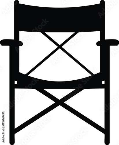 Folding director chair silhouette vector illustration in black and white simple design for leisure and outdoor use 