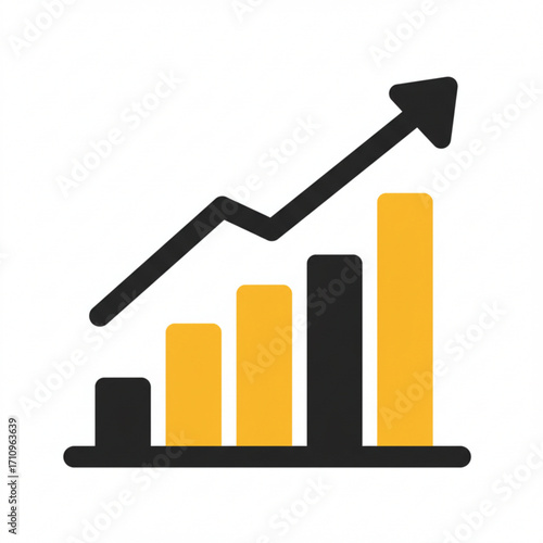 Illustration of growing bar chart with upward trend arrow