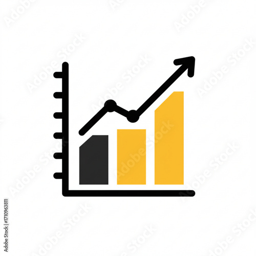 Illustration of growing bar chart with line graph showing upward trend