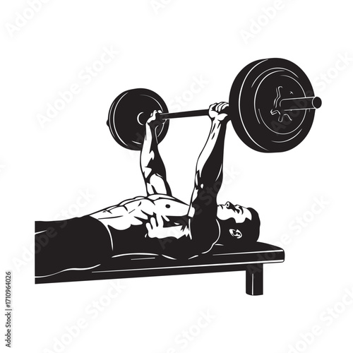 “Bench Press Silhouette – Chest Workout Fitness Vector”